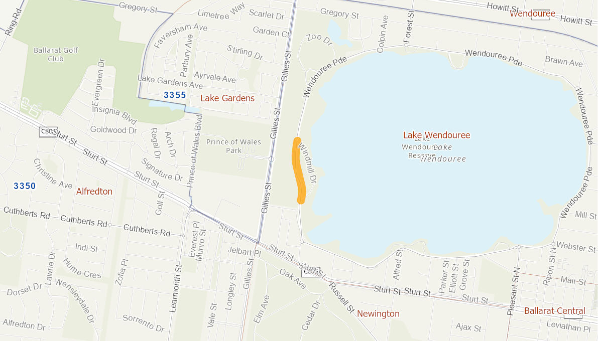 Wendouree Parade Between both Windmill Drive intersections LAKE