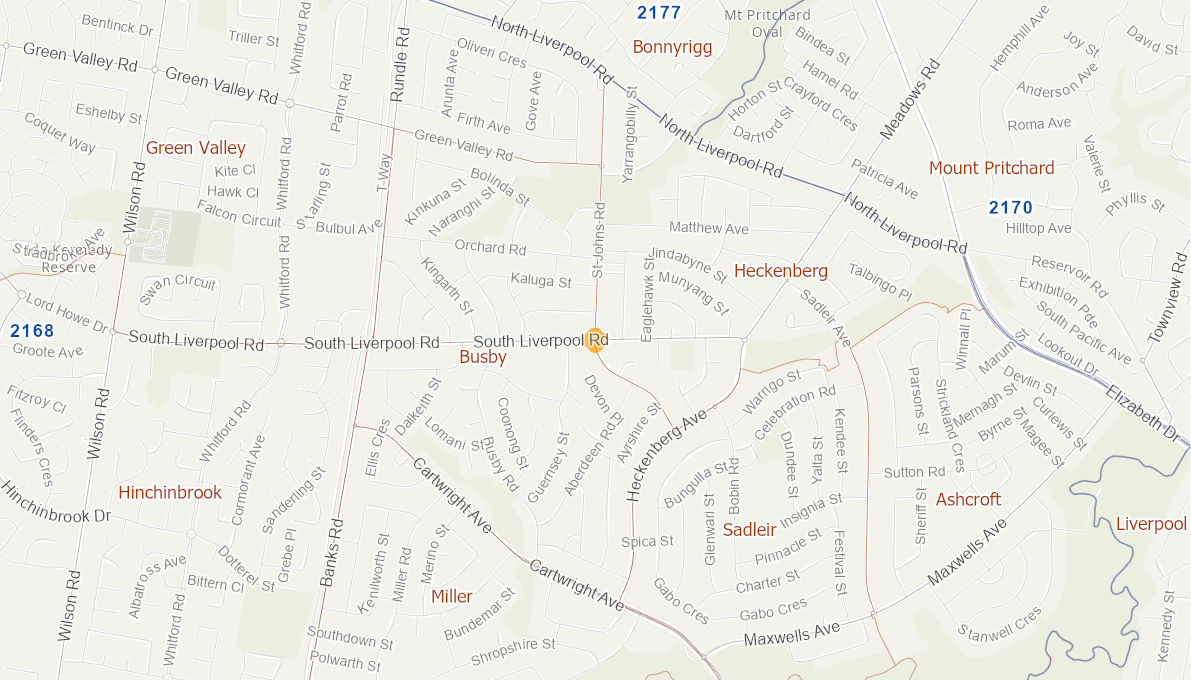 South Liverpool Road St Johns Road BUSBY 06789117NSWBS