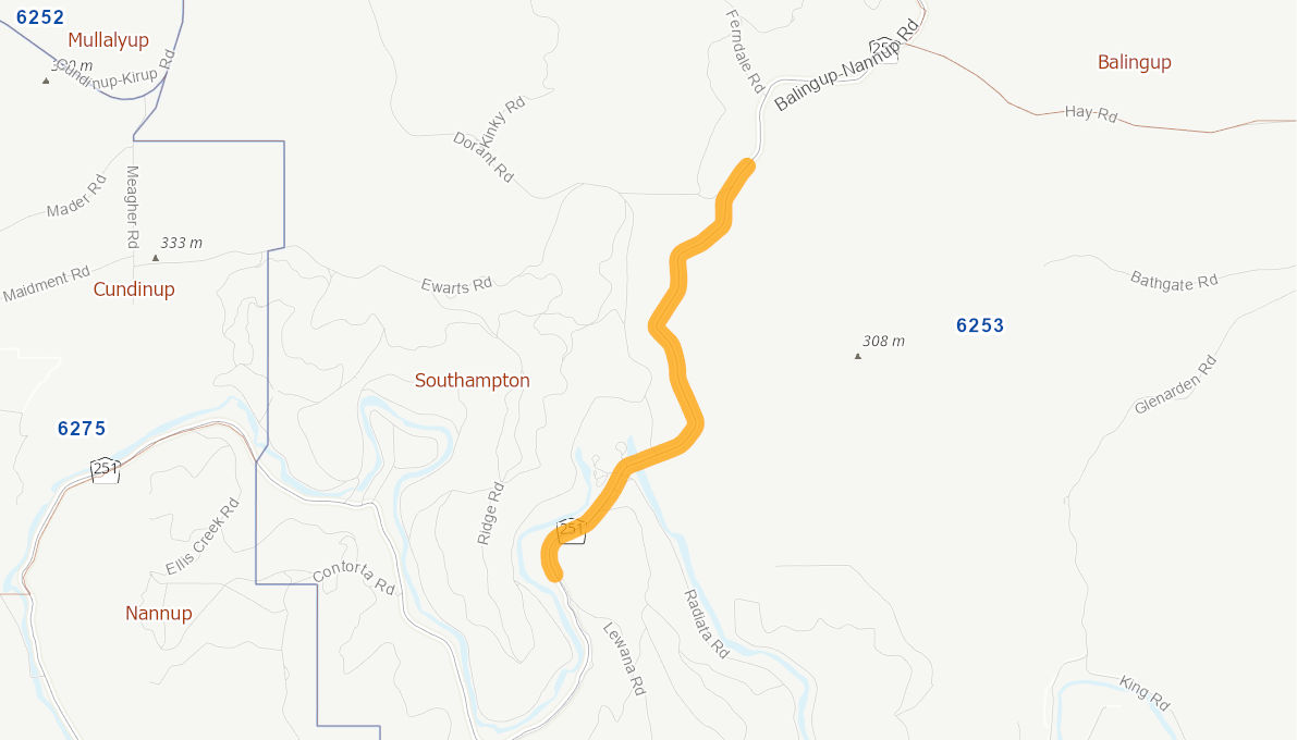 Balingup-Nannup Road - Between 0.2km north of Ewarts Road and 0.41km ...