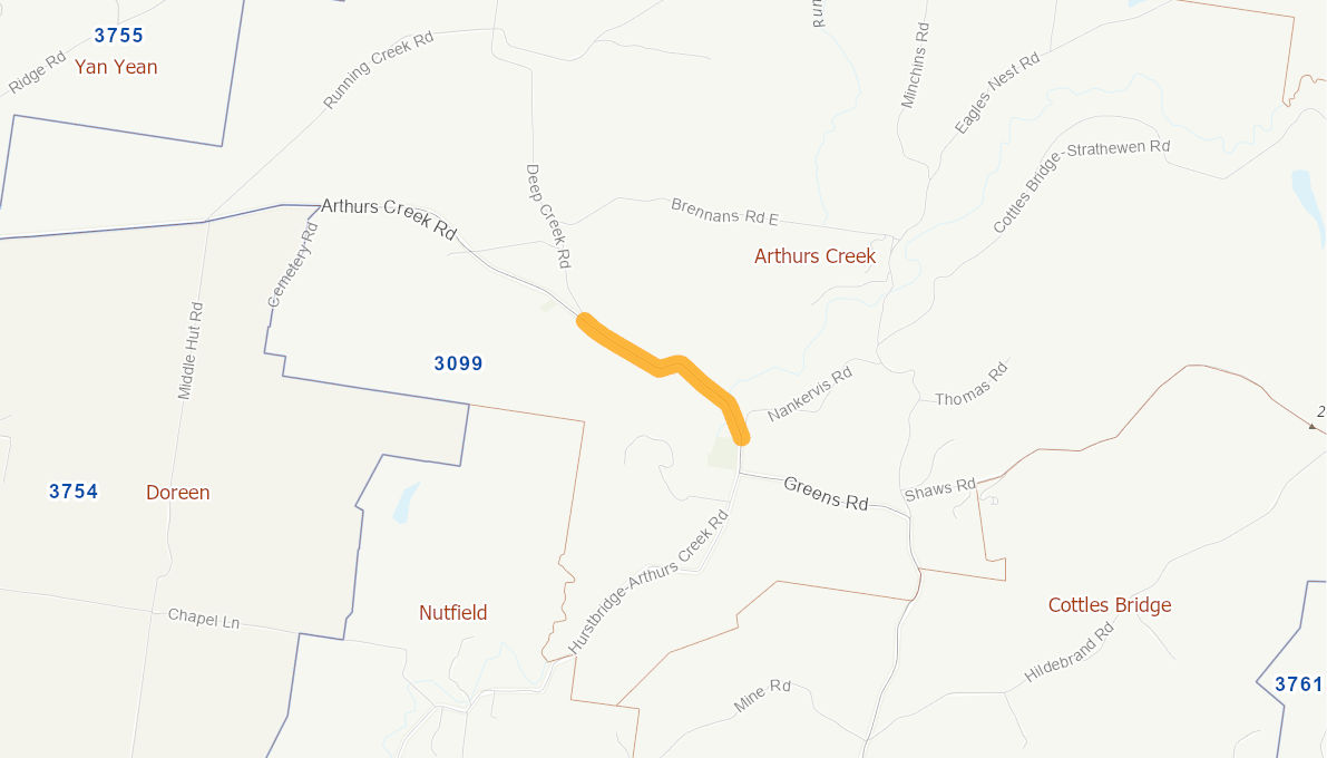 Arthurs Creek Road Deep Creek Road to HurstbridgeArthurs Creek Road