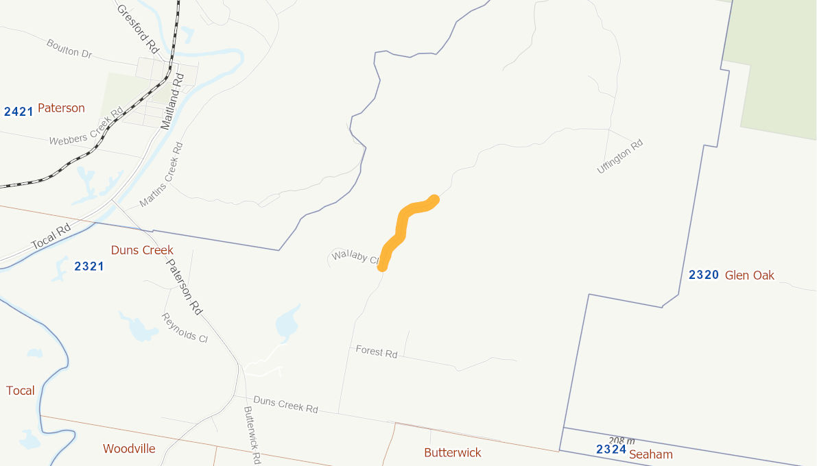 Duns Creek Road near Wallaby Close DUNS CREEK 10517120NSWBS