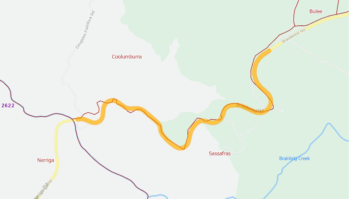 Braidwood Road 6.9km section from Nerriga Road to Tolwong Road