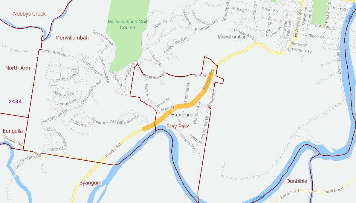 Kyogle Road from 85m southwest of Riveroak Drive to 35 metres north